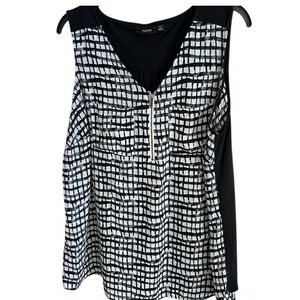 Apt. 9 Black & White‎ V-Neck Sleeveless Tank Top Blouse Size 1X Zipper Accent